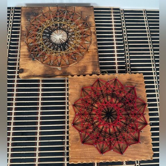 Handmade Geometric Flower String Wooden Wall Art Home Decor 7.5x8